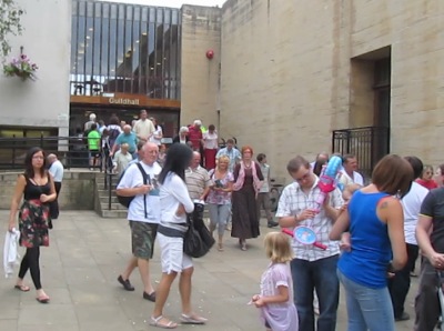 People leaving the Guildhall after seeing Nick Clegg