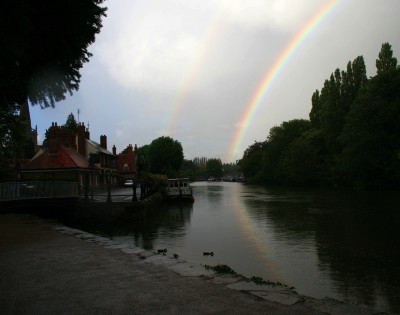 Rainbow and rain shower on Thames