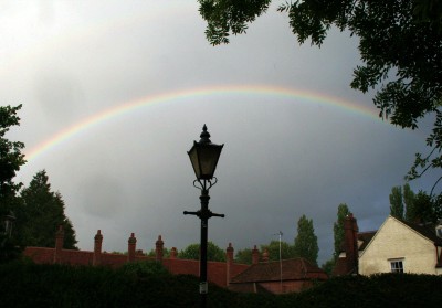 Rainbow and rain shower on Thames