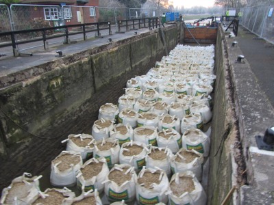 Lock full of bags of gravel