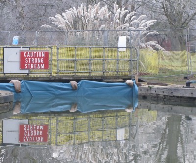 Lock full of bags of gravel
