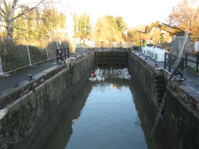 Lock full of bags of gravel