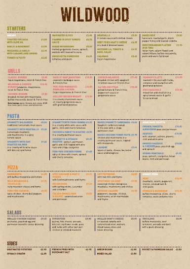 Wildwoods Menu
